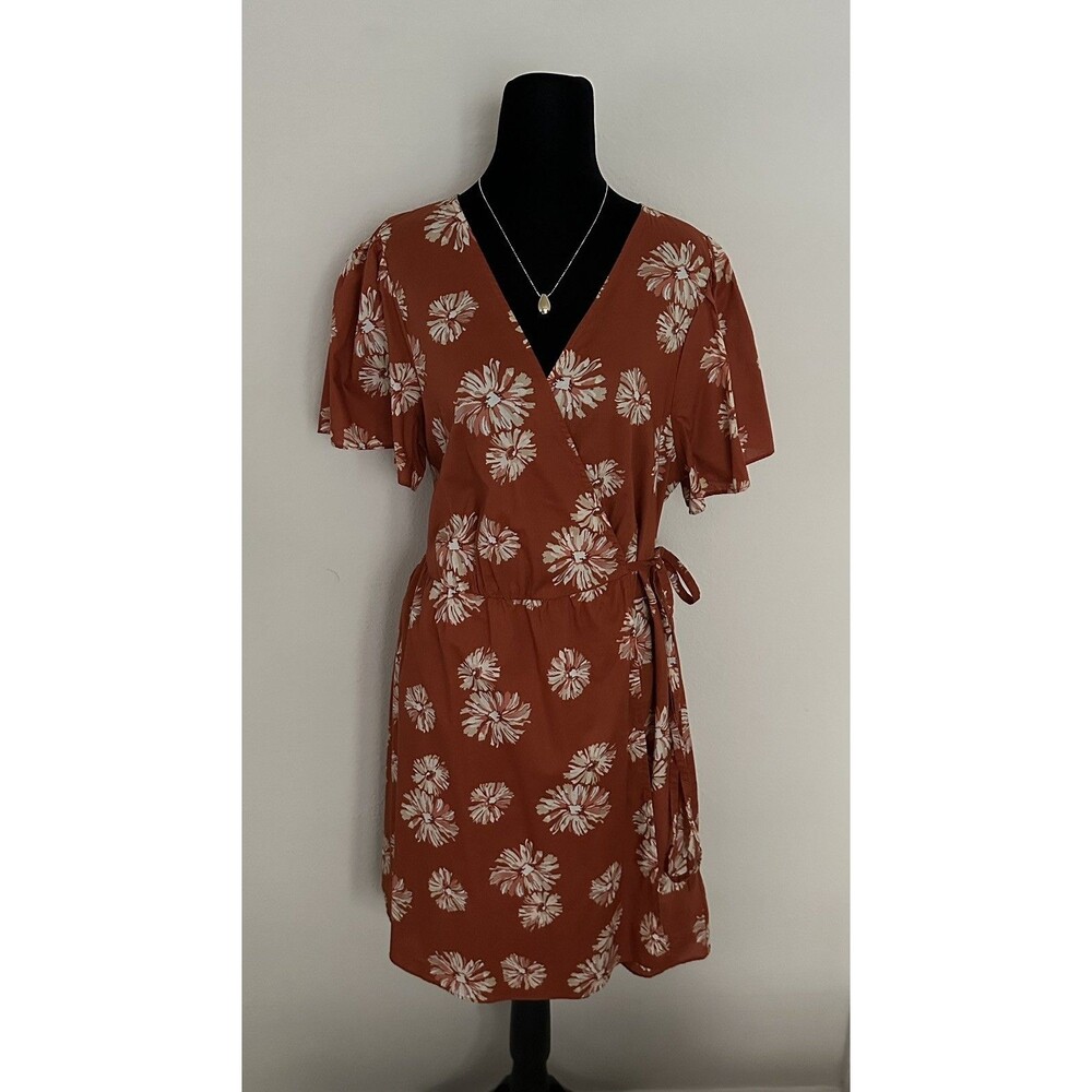 Madewell Women's Wrap Floral Print Mini Dress  Burnt Orange/ Rusty Size XL EUC